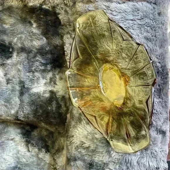 Vintage Art Deco  Amber Pressed Glass Oval Footed Bowl - Picture 14 of 16